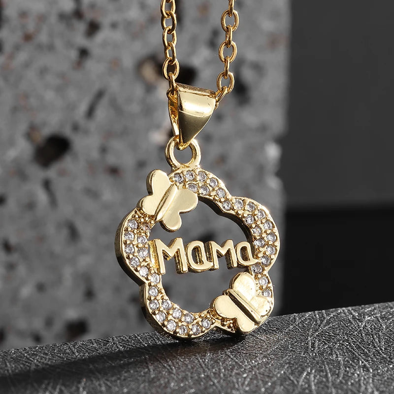 Exquisite Zircon Butterfly Letter Pendant Necklace Women&