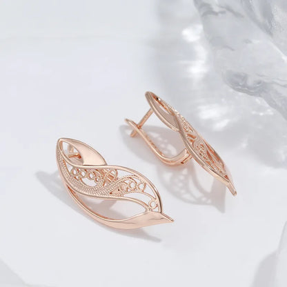 Kinel New Trend Glossy Dangle Earring For Women 585 Rose Gold Color Unusual Hollow Ethnic Bride Drop Earrings Daily Fine Jewelry