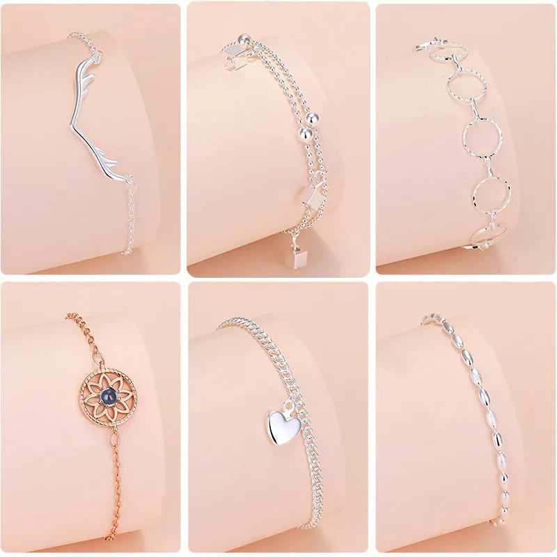 925 Sterling Silver Lucky Bead Charm Bracelet For Women Chain Round Bangles Fashion Luxury Quality Jewelry Christmas Accessories