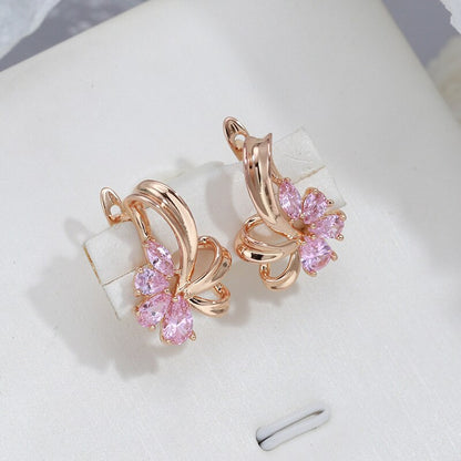 Geometric Pink Zircon English Lock Clip Earrings For Women 585 Rose Gold Color Vintage Wedding Trendy Jewelry Sexy Earrings