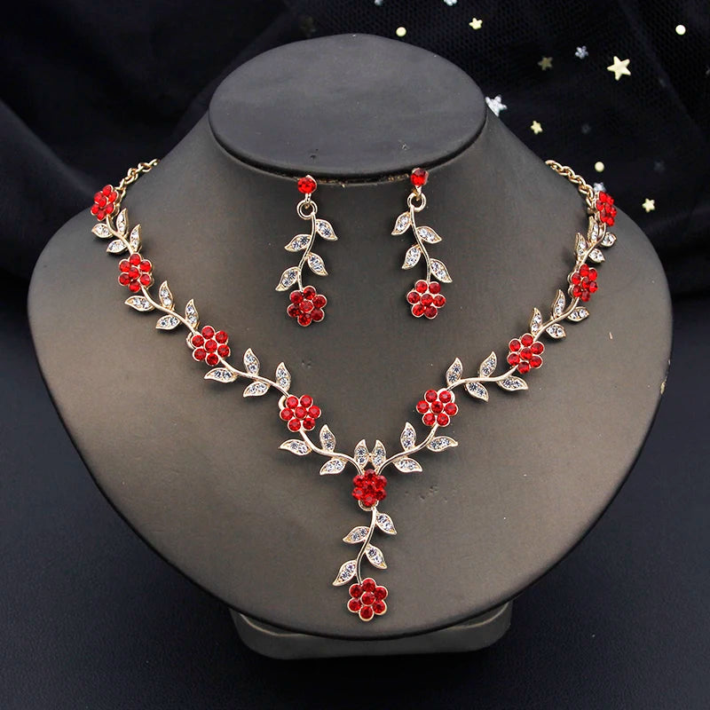 Rhinestone Bride Jewelry Sets for Women Luxury Flower Choker Necklace Earrings Wedding Dress Bridal Necklace Sets Fashion