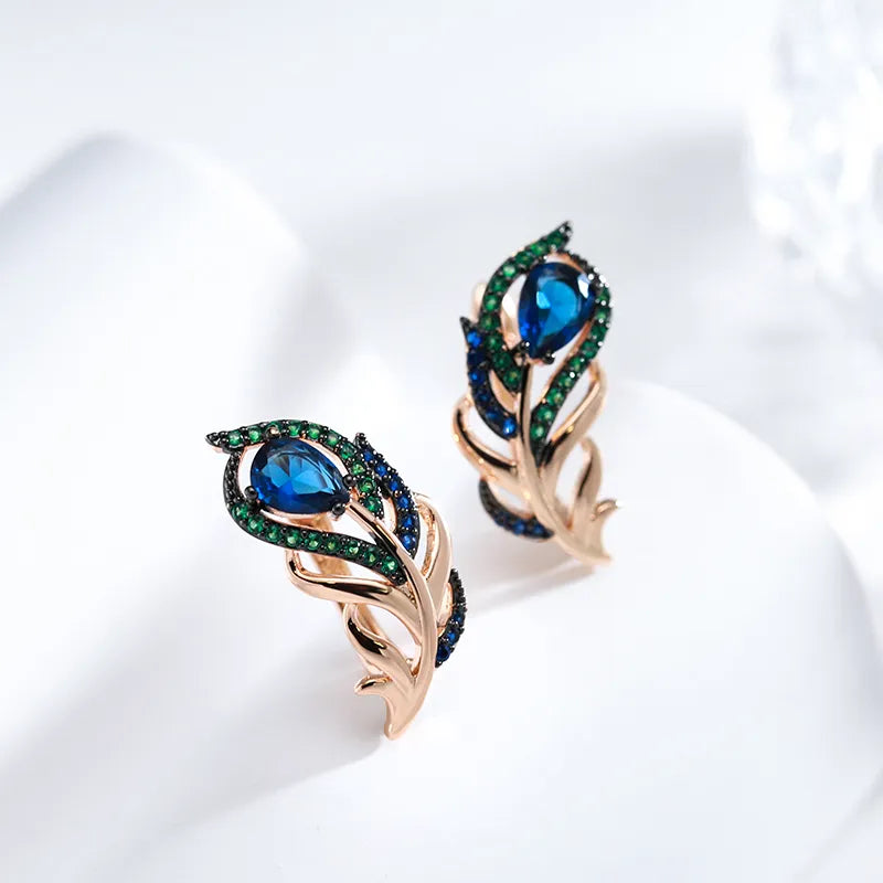 Kinel Hot Blue Natural Zircon Drop Earrings For Women 585 Rose Gold and Black Plating Vintage Crystal Leaf Daily Fine Jewelry