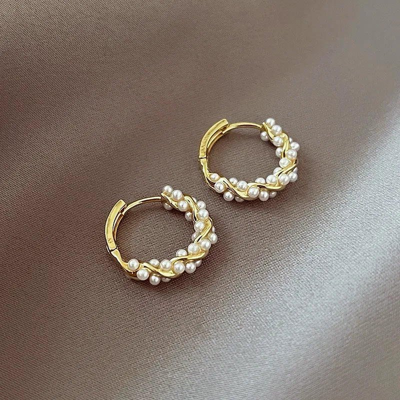 2022 Korean New Simple Temperament Circle Pearl Earrings Fashion Small Versatile Earrings Women&