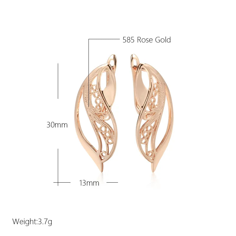 Kinel New Trend Glossy Dangle Earring For Women 585 Rose Gold Color Unusual Hollow Ethnic Bride Drop Earrings Daily Fine Jewelry