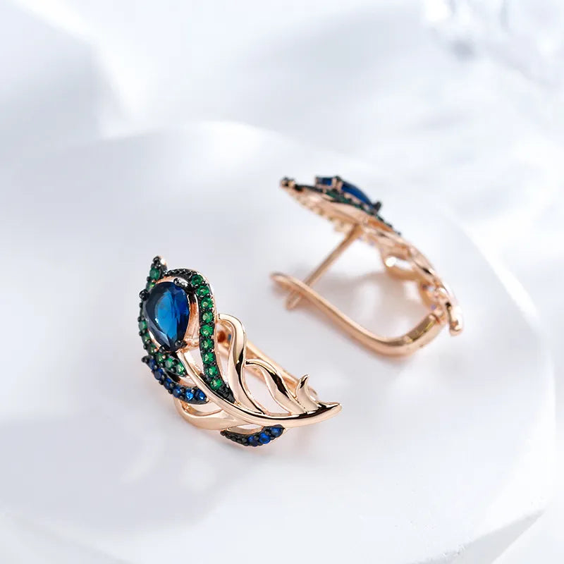 Kinel Hot Blue Natural Zircon Drop Earrings For Women 585 Rose Gold and Black Plating Vintage Crystal Leaf Daily Fine Jewelry