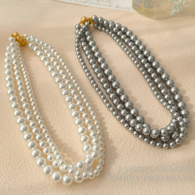 Fashion Jewelry Vintage Elegant Temperament Glass Simulated Pearl Necklace For Women Female Gift Accessories Dropshipping