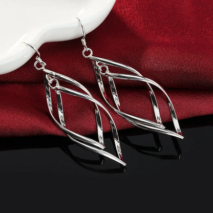 Fine High quality 925 Sterling Silver Earrings fashion Jewelry elegant Woman  Hanging Drop long wedding Christmas Gifts