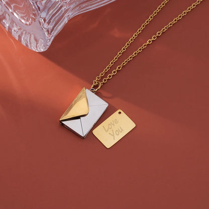 Envelope Locket Necklace with Gold Rose Gold Silver Color Love you Secret Hidden Message Pendant Necklace Gift Jewelry