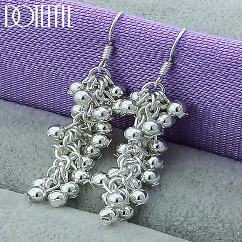 Sterling Silver Smooth Grape Bead Ball Earrings Fashion For Woman Charm Earrings Wedding Jewelry