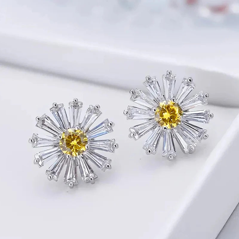 Huitan Little Daisy Stud Earrings for Women Bright Yellow Color Flower Earrings Ear Piercing Dainty Girls Accessories Jewelry