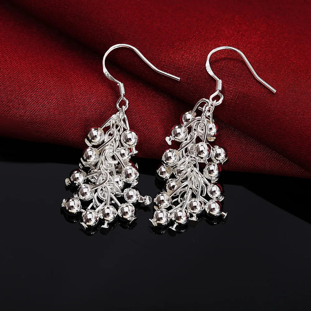 Hot 925 Sterling Silver Creative grape beads drop earrings for Woman Fashion party fine Gifts elegant noble Jewelry