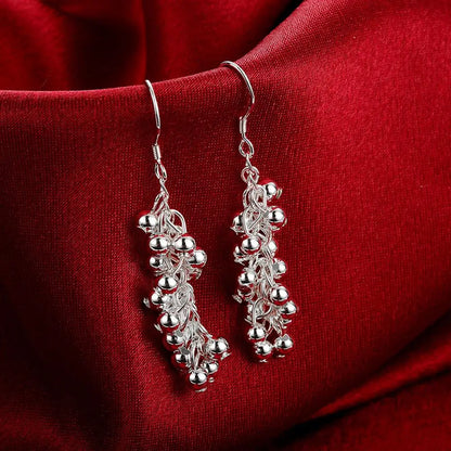 Hot 925 Sterling Silver Creative grape beads drop earrings for Woman Fashion party fine Gifts elegant noble Jewelry