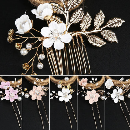 Wedding Bride Hairpin Hair Clips for Women Bridal Hair Accessories Pearl Rhinestone Flower Hair Combs Hairband Wedding Jewelry