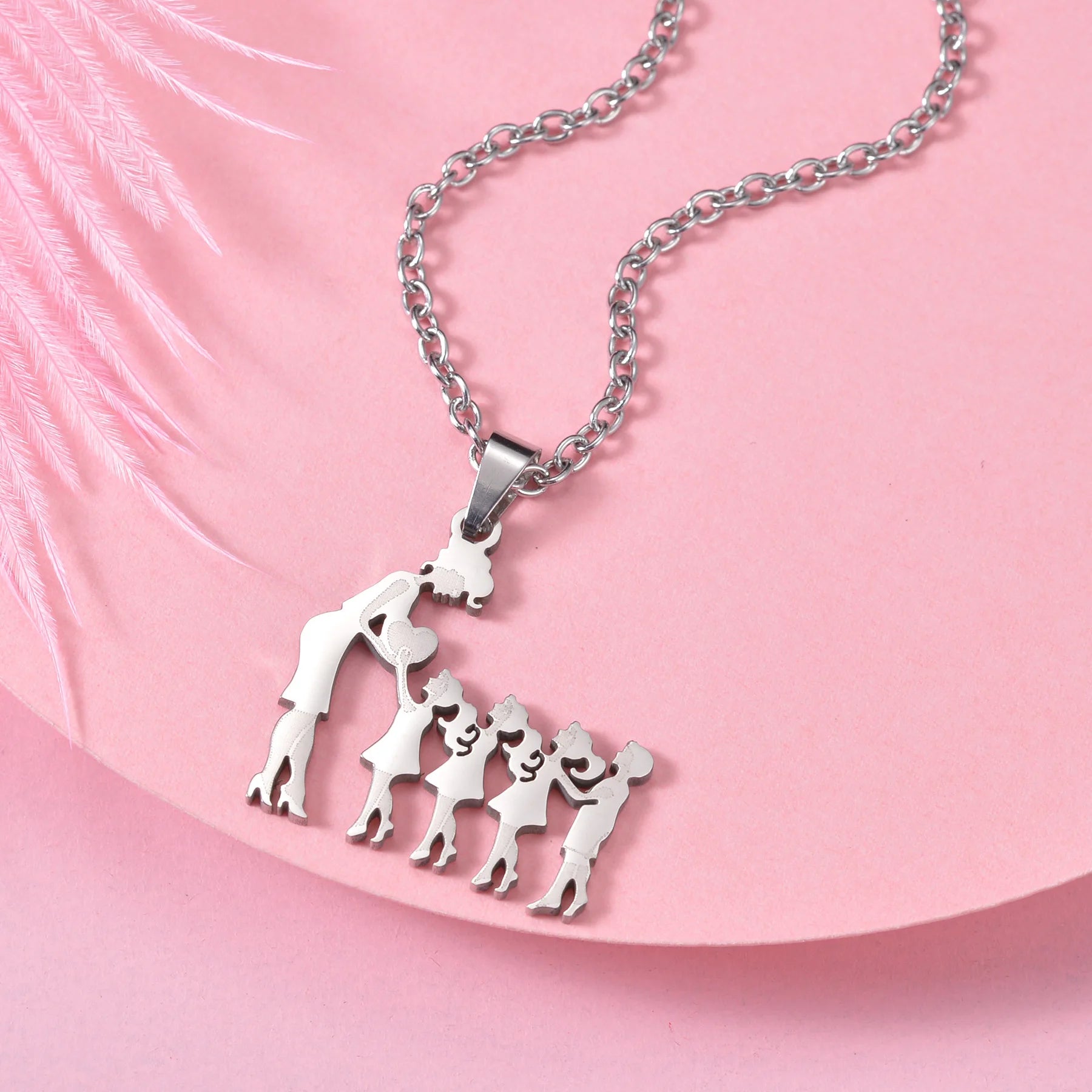 Mothers and Children Family Stainless Steel Necklaces Silver Color Multiples Kids Pendant Necklace Jewelry Mother&