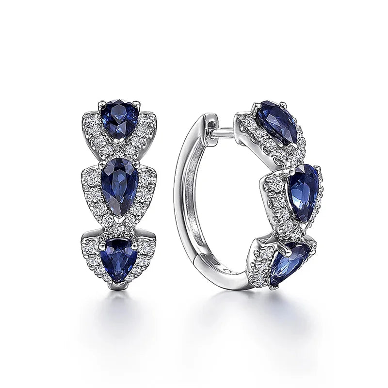 Huitan Luxury Trendy Blue Cubic Zirconia Hoop Earrings Wedding Party Elegant Accessories for Women Anniversary Gift New Jewelry