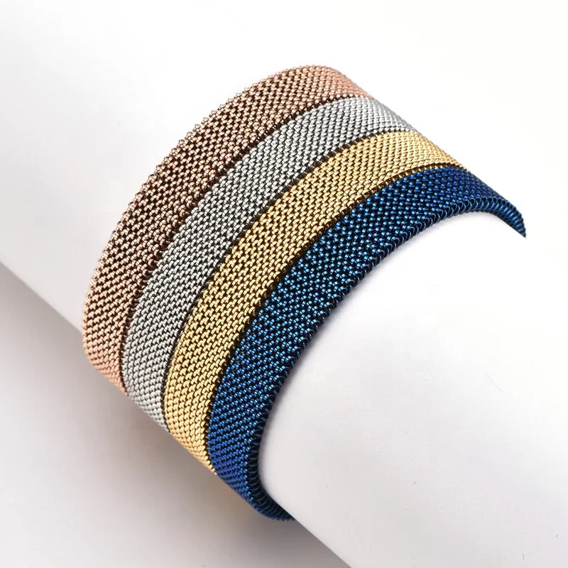 New Fashion Stainless Steel Jewelry Elastic Spring Wrist Band Stretch Mesh Bracelets Unique Colorful Bangles