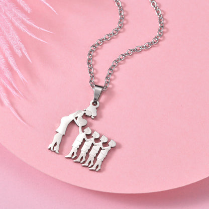 Mothers and Children Family Stainless Steel Necklaces Silver Color Multiples Kids Pendant Necklace Jewelry Mother&