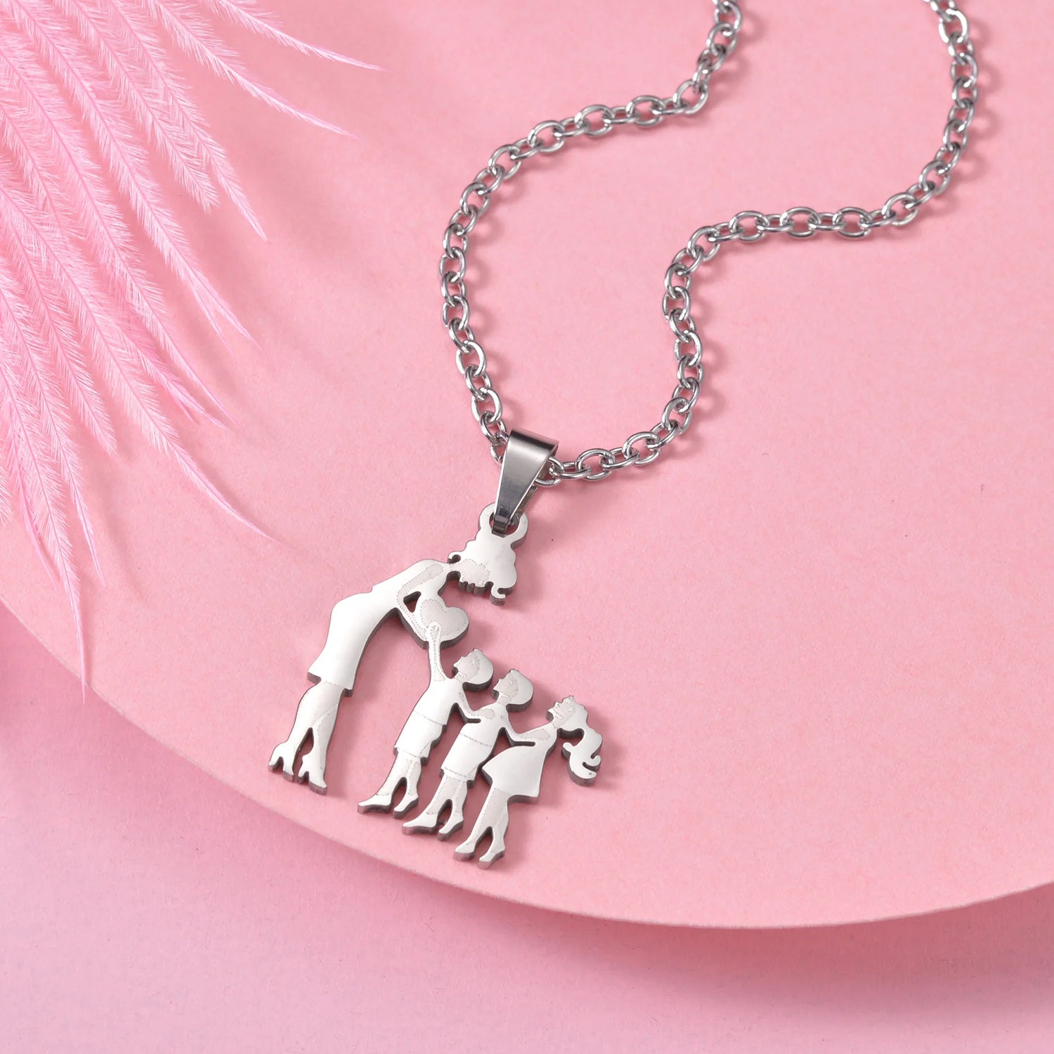 Mothers and Children Family Stainless Steel Necklaces Silver Color Multiples Kids Pendant Necklace Jewelry Mother&