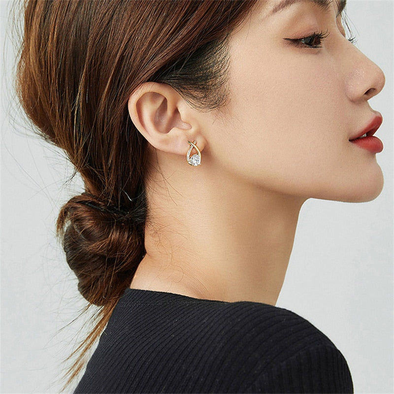 SKEDS Fashion Cross Stud Earrings For Women Girls Korean Style Elegant Crystal Jewelry Ear Rings Fishtail Lady Earrings Gift