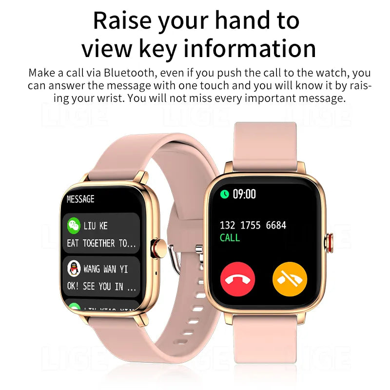 LIGE Call Smart Watch Women Custom Dial Smartwatch For Android IOS Waterproof Bluetooth Music Watches Full Touch Bracelet Clock