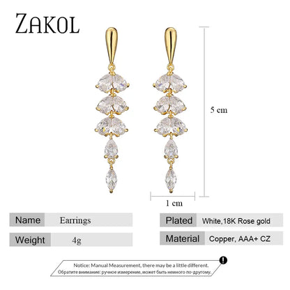 ZAKOL Korean Charm Gold Color Leaves Earring for Women Exquisite Zirconia Dangle Earrings Elegant Crystal Wedding Jewelry EP2908