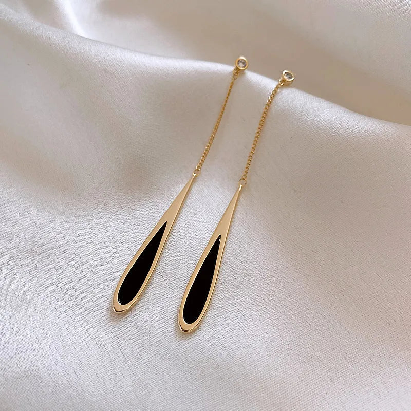 European and American Black Drop Tassel Long Earrings 2023 New Fashion Party Luxury Accessories For Women‘s Temperament Jewelry