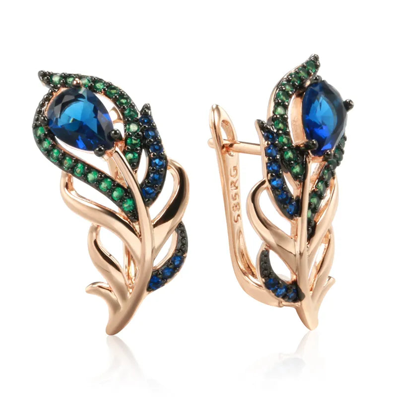 Kinel Hot Blue Natural Zircon Drop Earrings For Women 585 Rose Gold and Black Plating Vintage Crystal Leaf Daily Fine Jewelry