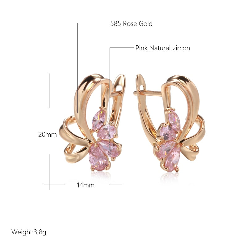 Geometric Pink Zircon English Lock Clip Earrings For Women 585 Rose Gold Color Vintage Wedding Trendy Jewelry Sexy Earrings