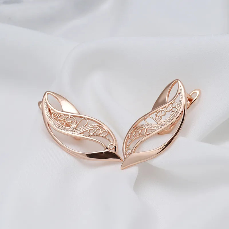 Kinel New Trend Glossy Dangle Earring For Women 585 Rose Gold Color Unusual Hollow Ethnic Bride Drop Earrings Daily Fine Jewelry