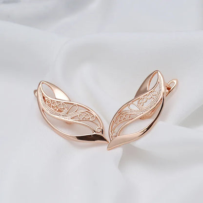 Kinel New Trend Glossy Dangle Earring For Women 585 Rose Gold Color Unusual Hollow Ethnic Bride Drop Earrings Daily Fine Jewelry