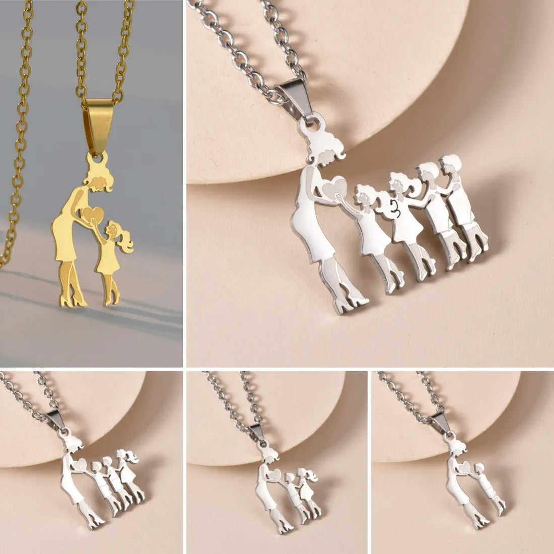 Mothers and Children Family Stainless Steel Necklaces Silver Color Multiples Kids Pendant Necklace Jewelry Mother&